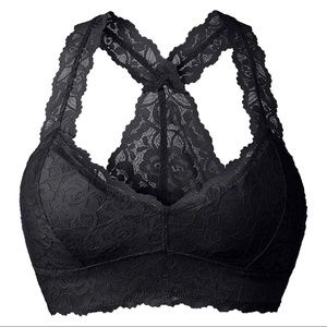 YIANNA Women Floral Lace Bralette Padded Breathable Sexy Racerback Lace Bra